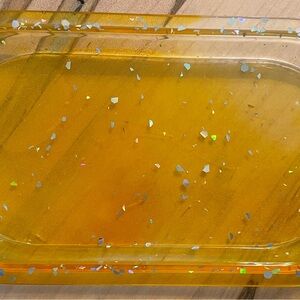 One-of-a-kind Honey-colored, Oval, Silver Glitter Resin Jewelry Plate